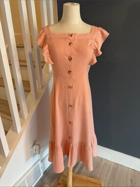 Monteau ruffled midi dress. Cottagecore . Feminine. Romantic. Country style.